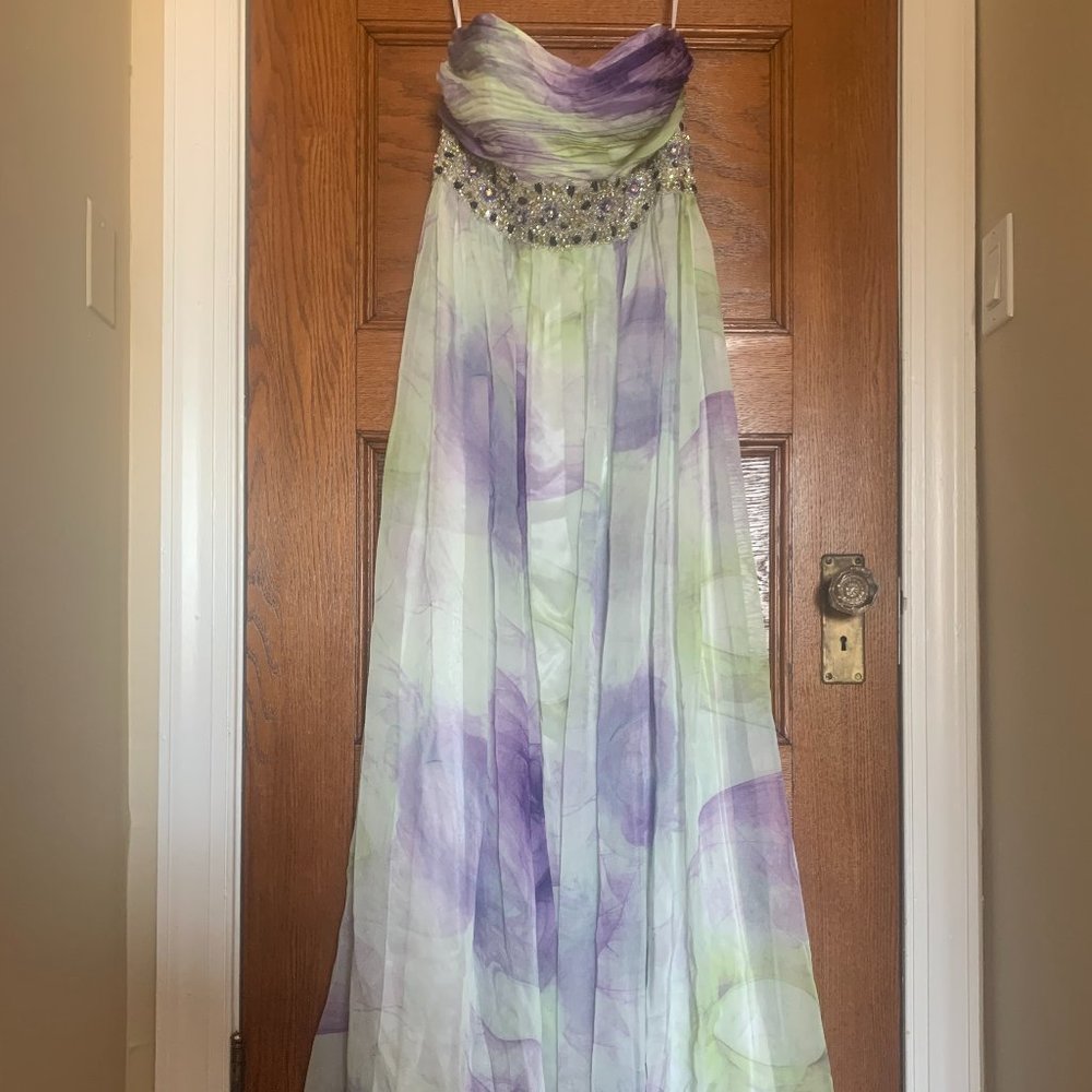 Strapless Purple & Green Formal Gown